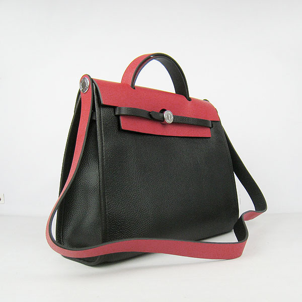 7A Replica Hermes Black/Red Kelly 32cm Togo Leather Bag 60667